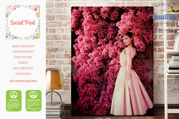 Audrey Hepburn in Givenchy Dress Spring/Summer 1955 collection, Canvas Print Audrey Hepburn in Givenchy Dress Spring/Summer 1955 collection, Canvas Print