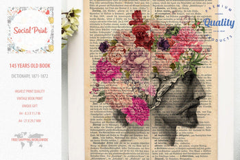 Flower Mind Design Vintage Anatomy, 147 years old Vintage book page print
