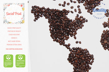 Coffee beans World Map, Canvas Print