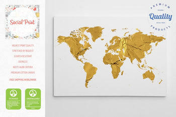 Gold World Map Canvas Print