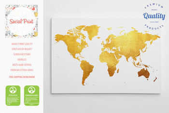 Gold World Map Canvas Print