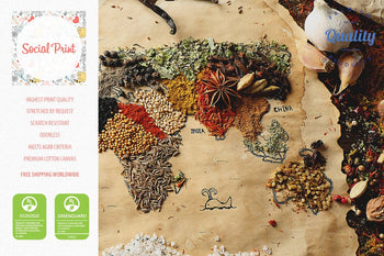 Kitchen World Map of Spices Canvas Print