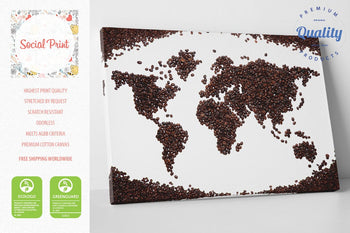 Coffee beans World Map, Canvas Print