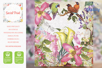 Watercolor Flowers & Birds Wallpaper for Nursery, Girls Room Wallpaper