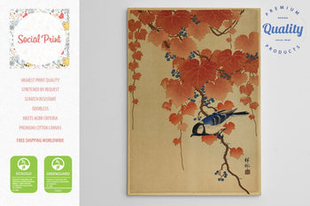 Great Tit on Paulownia Branch by Ohara Koson, Canvas Print