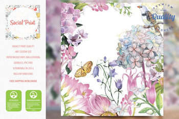 Watercolor Nursery Wallpaper with Flowers & Birds, Kids Room Wallpaper