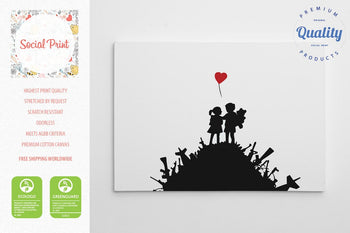 Little Boy & Girl Red with Heart balloon, Banksy Graffiti Canvas Print