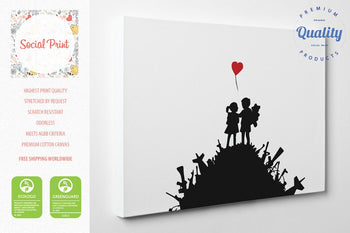 Little Boy & Girl Red with Heart balloon, Banksy Graffiti Canvas Print
