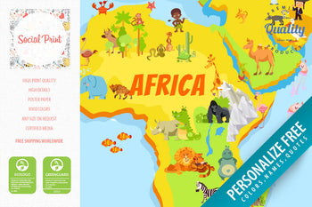 World Map for Children and Kids, Poster Print