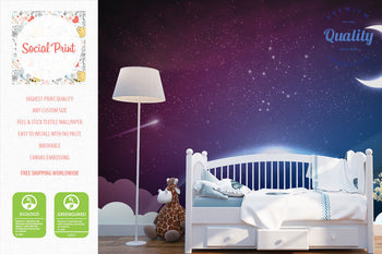 Night Sky with Custom Celestial and Moon, Peel & Stick Wallpaper, Kids Room Wallpaper