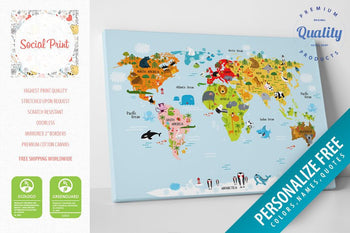 Montessori Nursery World Map, Canvas Print