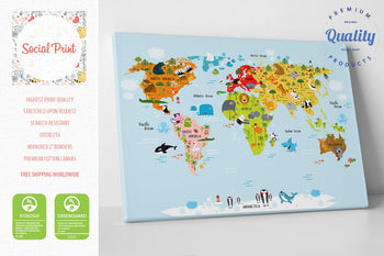 Montessori Nursery World Map, Canvas Print