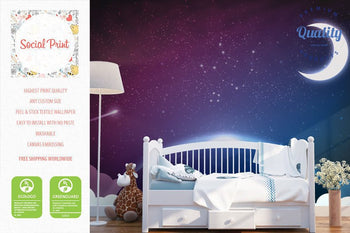 Night Sky with Custom Celestial and Moon, Peel & Stick Wallpaper, Kids Room Wallpaper