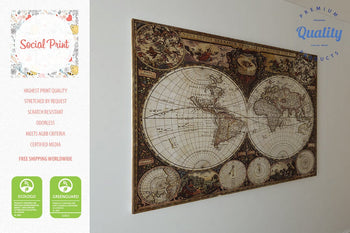 Vintage 17th century World Map by Frederik de Wit, Canvas Print