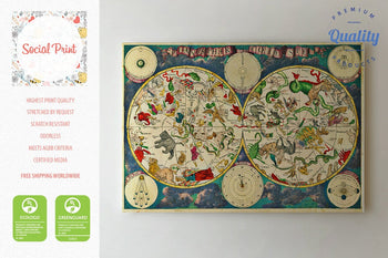 Vintage 17th century Celestial Map by Frederik de Wit, Canvas Print